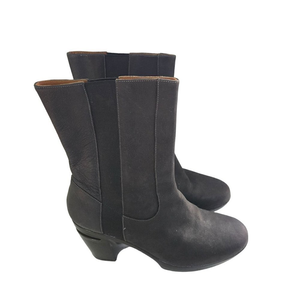 Cole Haan Nike Air Sara Mid Calf Platform Nubuck Black Leather BootsSize 7.5B